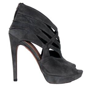 ALAÏA Women’s IT38 US7.5 Gray Suede Ankle Platform Sandal Open-Toe Cutout Pumps
